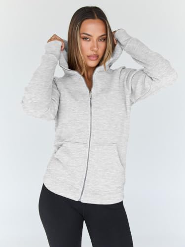 Trendy Queen Women's Grey Zip Up Fleece Hoodie Small Fall Fashion Sweatshirt
