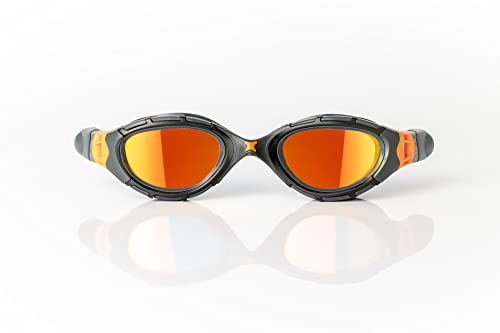Zoggs Unisex Adult Predator Flex Titanium Swimming Goggles Mirrored Orange Lenses, Gray/Black - Anti-Fog UV