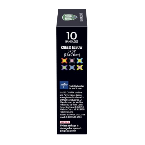 Antibacterial Adhesive Bandages for Elbows and Knees, 3" x 3", 10 Count