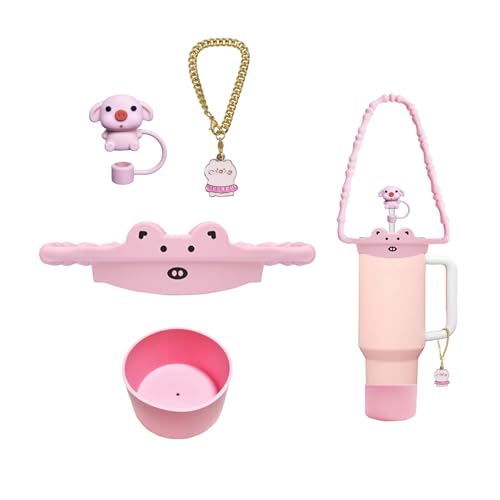 5-Piece Silicone Tumbler Accessory Set for 30oz & 40oz Cups - Pink-Pig