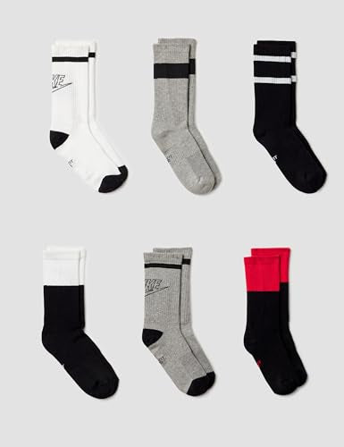 Nike Kids Crew Socks 6-Pack - Cushioned Everyday Socks for Boys & Girls, Small, White/Black/Grey
