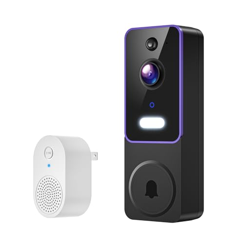 Video Doorbell Camera Wireless with Doorbell Receiver, Battery Powered, AI Human Detection, 2-Way Talk, 2.4G WiFi Only, Cloud Storage, Night Vision (Purple)