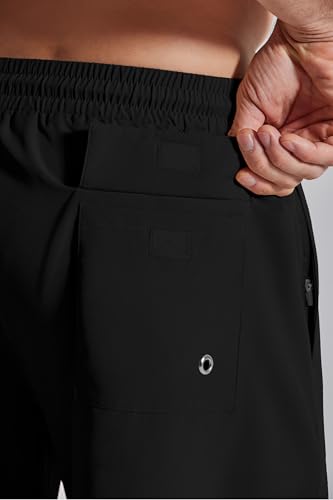 COOFANDY Men's 7-inch Black Swim Trunks with Compression Liner & Zipper Pockets - Large
