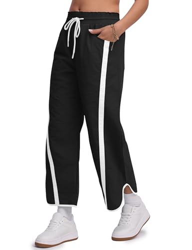 Baggy Wide Leg Track Pants for Women - Lightweight Black Medium
