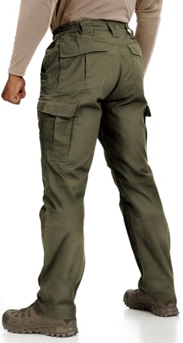 IDOGEAR Men's Ripstop Tactical Cargo Pants - Lightweight Stretch, Ranger Green, 32W x 30L