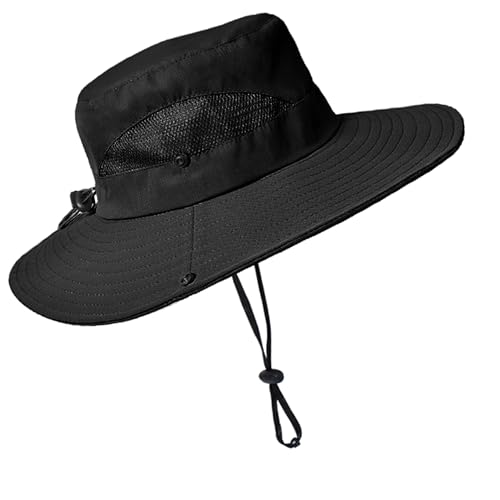 Kids' Wide-Brim Mesh Sun Hat for Safari and Fishing - Black, 7-14 Years