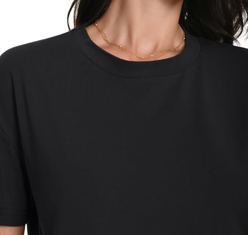 Auriviz Women's Large Black Oversized Cotton Crop Top T-Shirt for Workout