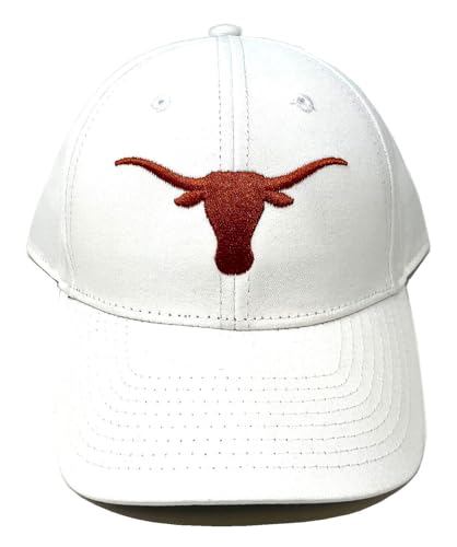 Texas Longhorns Mascot Logo White Curved Bill Adjustable Hat - Sports Fan Cap