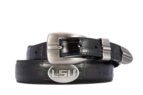 LSU Tigers Crocodile Tip Leather Concho Belt - Croc-Tan, 36