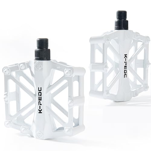 GPMTER White Bike Pedals 9/16 for MTB & Road Bikes, Anti-Skid Aluminum Platform