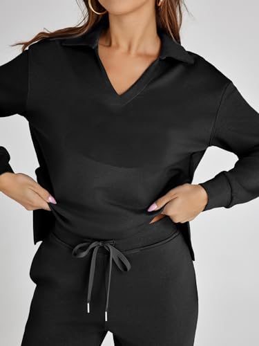 Glamaker Women's 2 Piece Sets Black Large Casual Sweatsuit Outfit