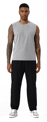Men's Cotton Tank Top - Sleeveless Gym Shirt, Grey, Small
