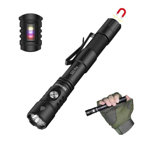 S22Pro EDC Tactical Dual Mode Rechargeable Flashlight, 1200 High Lumen Pen Light with 365nm UV Light, 2AA Dual Power Pocket LED Flashlight with Magnet for Car Repair Camping, Emergency, Outdoor