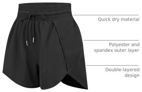 High Waisted Running Shorts for Women - Quick Dry, Liner, Zipper Pocket - Small, Black