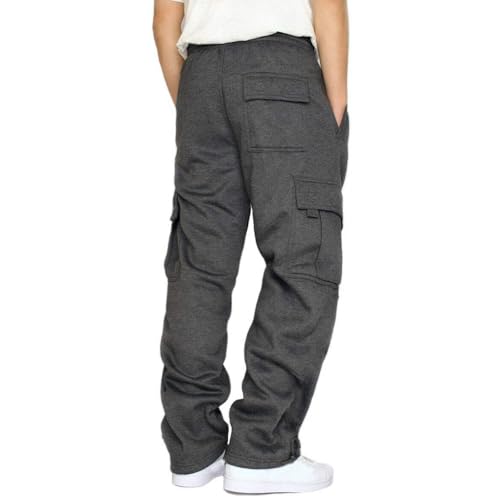 Lasjixion Men's Cargo Sweatpants Dark Grey Medium Open Bottom Fleece Joggers