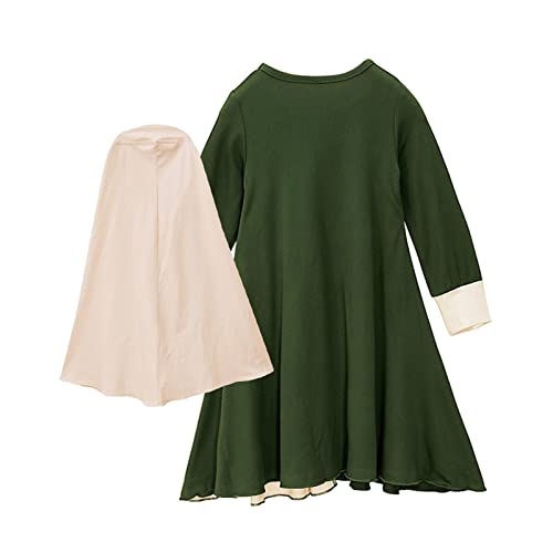 Toddler Girls Islamic Dress Abaya Set with Bow Hijab - C-Green / 4-5T