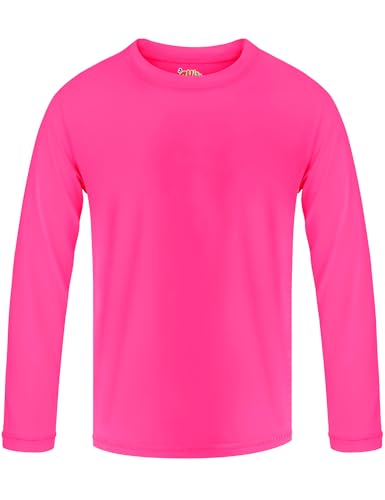 Boys Long Sleeve Rash Guard Swim Shirt UPF 50+ - Rose Red, 7-8 Years