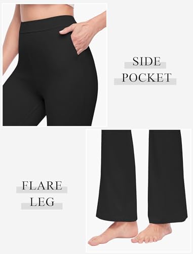Semaro Womens Casual High Waist Flare Lounge Pants Black Large with Pockets