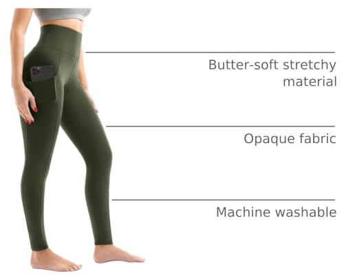 Walifrey Full Length Green Leggings with Pockets for Women - XL