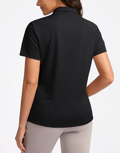 Women's Black Large Golf Polo Shirt Short Sleeve Moisture-Wicking Collared Top