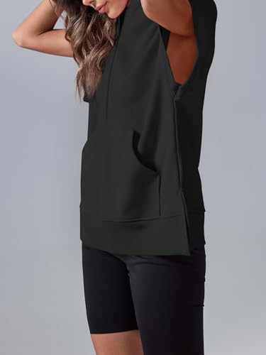 Fisoew Womens Oversized Half Zip Hoodies Short Sleeve Casual Sweatshirt with Pockets