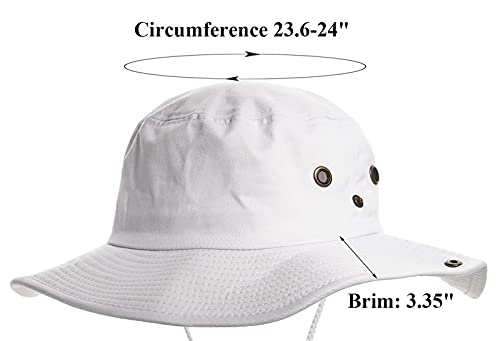 Cotton Sun Hat for Men & Women - Wide Brim Boonie Bucket Hat - Large/X-Large - White