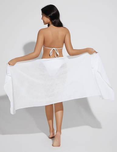 Chiffon Beach Sarong Wrap - Sheer Bikini Cover Up Skirt - White, X-Large