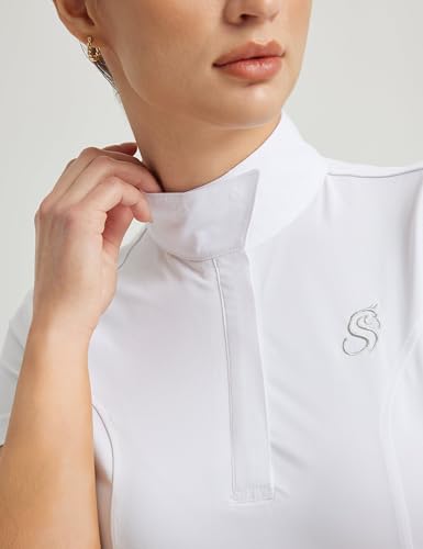 Equestrian Show Shirt for Women - Short Sleeve, UPF50, White, Medium