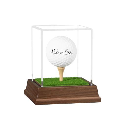 Blisskyn Golf Ball Display Case with Walnut Wood Base Acrylic Holder for Hole in One - Golf Ball Holder Stand, UV Protection, Gift for Men, GOLF BALL