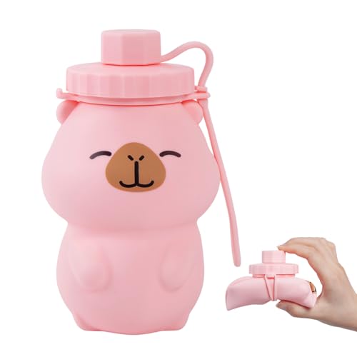 Kawaii Capybara Collapsible Water Bottle - 17oz Pink