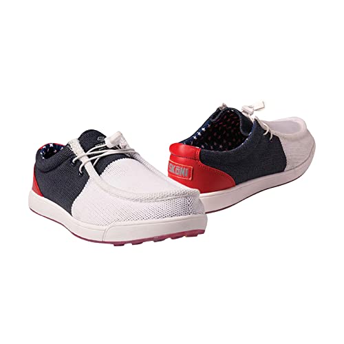 SKONI Women's Spikeless Slip-On Golf Shoes 7 White/Red/Blue Lightweight