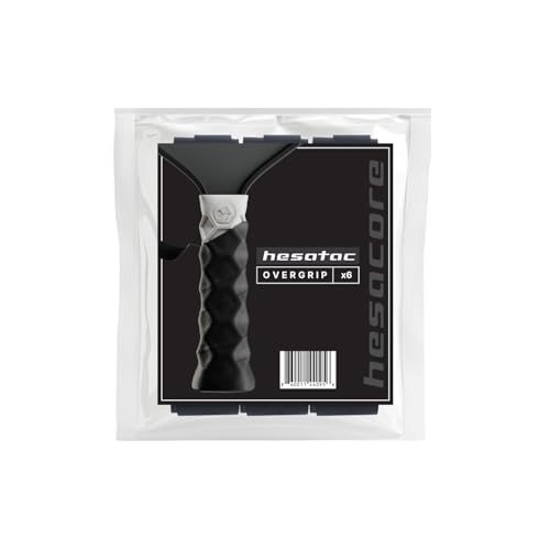 Hesacore Hesatac Overgrip Tape 6-Pack Black for Pickleball & Tennis – Sweat Absorbing, Soft, Anti-Slip