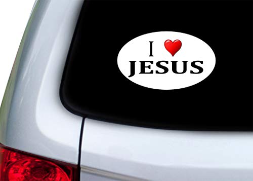 I Love Jesus Car Decal - Oval Bumper Sticker 5x3 Inch