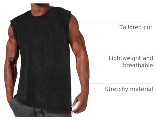 CHICGAL Men's Tank Top Black Medium Loose Fit Cotton Sleeveless Muscle Tee