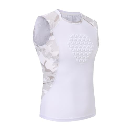 Youth Padded Compression Chest Protector Shirt - White Camo, Medium