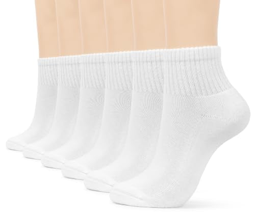 BomKinta Women's Ankle Socks 6 Pairs with Cushioned Sole, Size 9-11, White