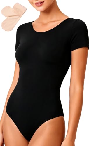 MOLLDAN Women Ballet Leotard Short Sleeve with Tights – Black, Medium