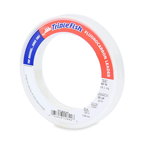 Triple Fish 100% Fluorocarbon Fishing Leader - Clear, 40Lb, 25 Yd, Heavy Duty