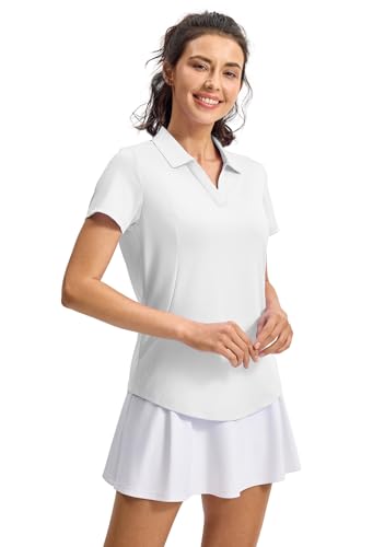 Women's Golf Polo Shirt - UPF 50+ V-Neck Dry Fit Short Sleeve
