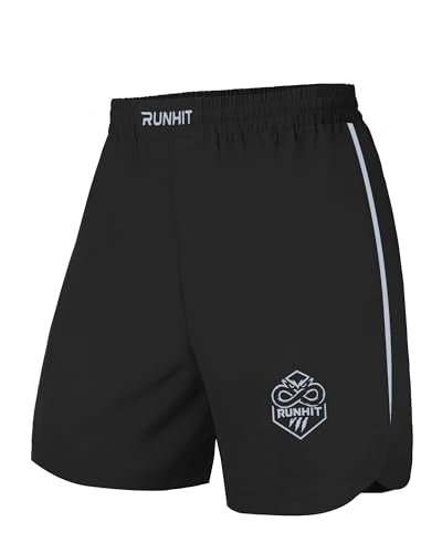 Runhit Kids MMA BJJ Wrestling Shorts - Small Black, No-Gi Grappling Training