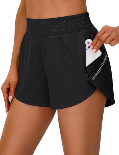High Waisted Dolphin Running Shorts - Women's Gym Shorts, Large / Black
