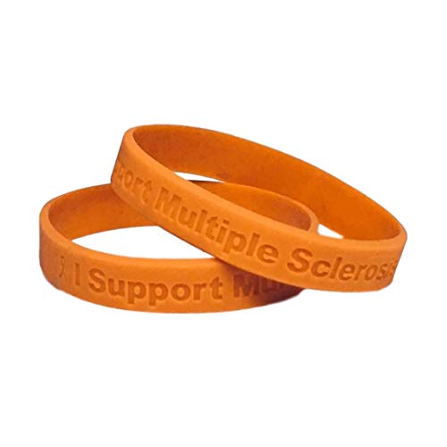 I Support Multiple Sclerosis Awareness Bracelet 5-Pack – Orange Silicone Comfort