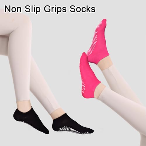 Yoga Grip Socks for Women - 3 Pairs Anti-Slip Ballet Barre Socks - Black, Grey & Rose Red