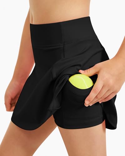 Girls A-Line Tennis Skort with Built-in Shorts - Black, 10-11 Years