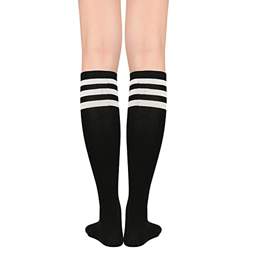 Knee High Socks for Women - Striped Athletic Tube Socks - One Size / Black White