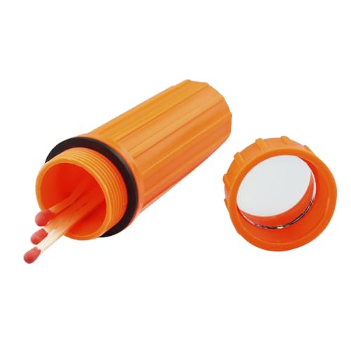 Waterproof Match Storage Box with Signaling Mirror & Firestarter Flint - Orange