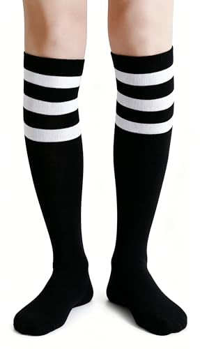Henwarry White/Black Over the Calf Striped Athletic Socks for Men & Women - Retro Tube Style
