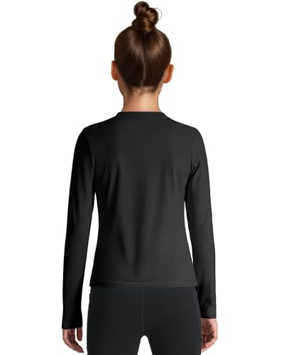 HASMES Girls Long Sleeve Quick Dry Athletic Shirt - 8-9 Years, Black