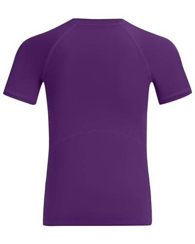 Boys Compression Shirt - Short Sleeve Athletic Base Layer - Medium / Purple