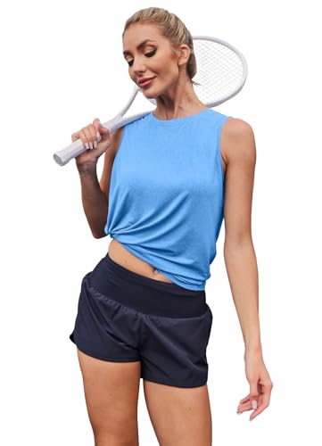 Blue Women's Workout Tank Top - Lightweight Sleeveless Athletic Shirt, Large